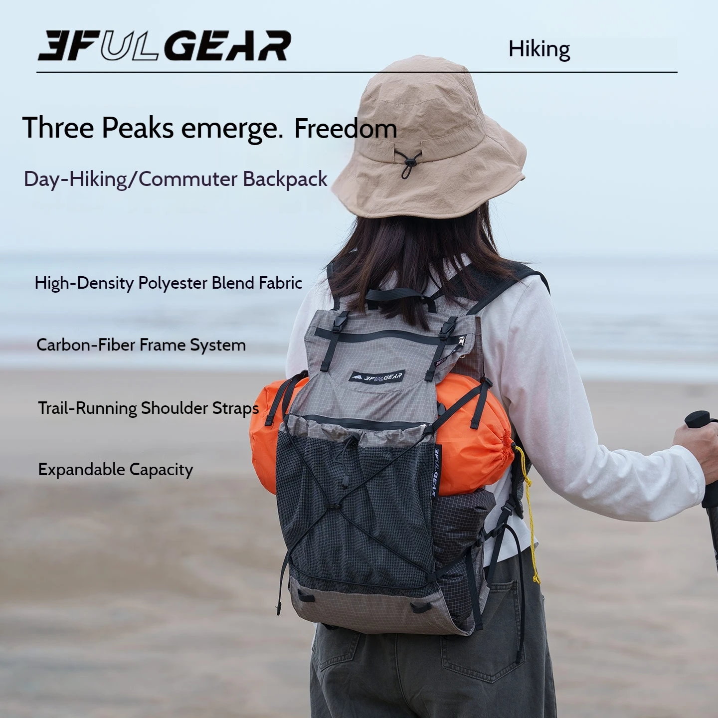 3F UL GEAR Freedom External Frame Backpack Carbon Fiber 70D Dyneema Nylon 25L Expandable Ultralight Hiking Multipurpose Bag 2026