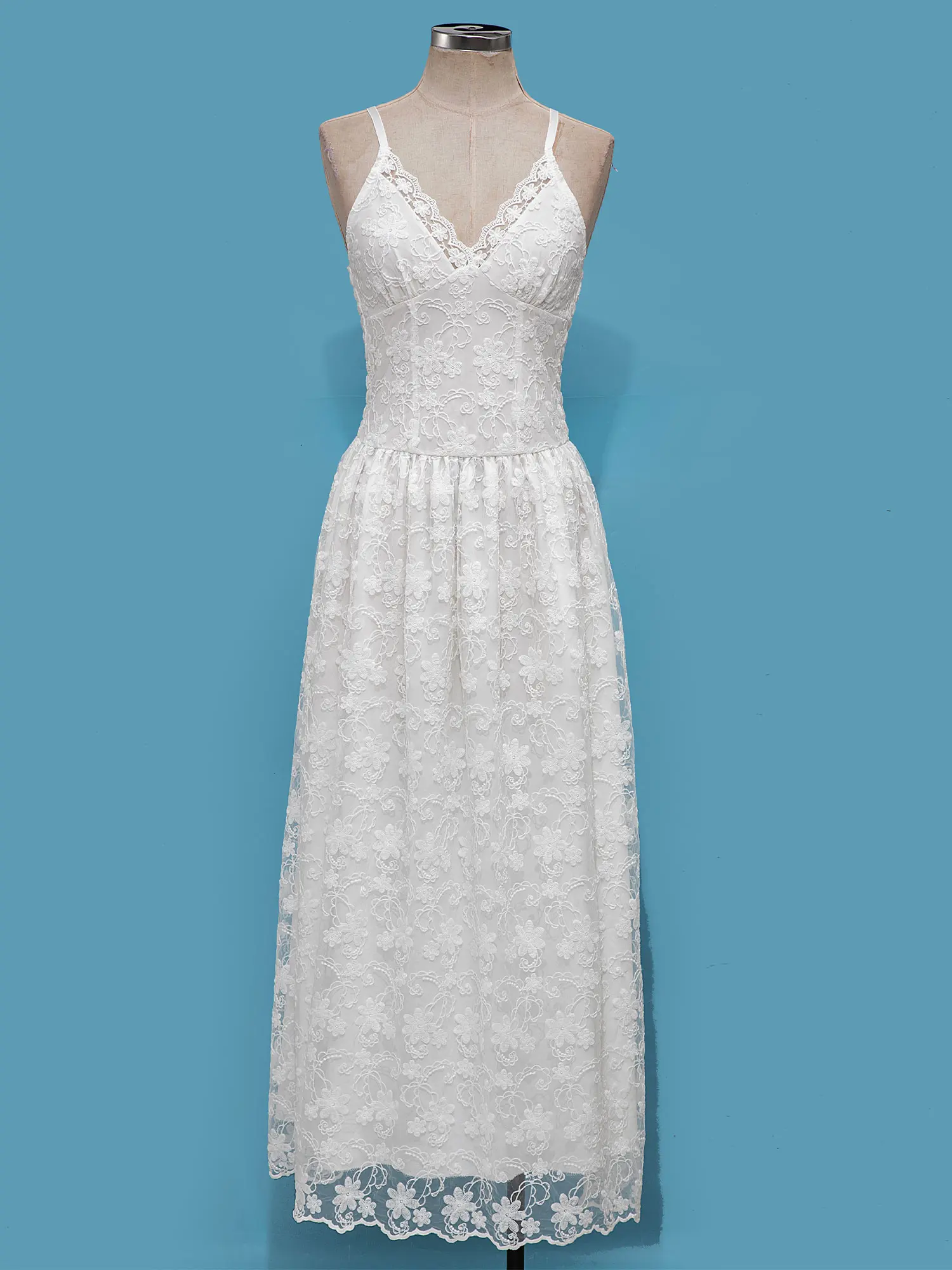 Women's Dress Floral Lace Boho Beach Maxi Dress V Neck A-line Dress Robes Vacation Lady Vestidos Fashion Swing Dress Embroidered