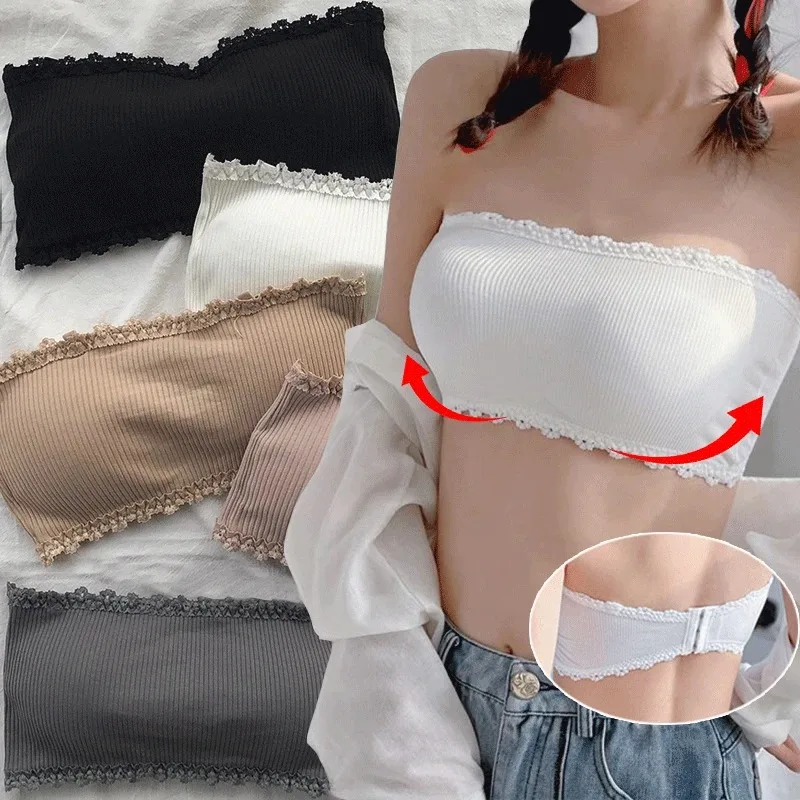 

Summer Strapless Women Bras Back Lace Sexy Chest Tops Seamless Breathable Underwea Brassiere Solid Invisible Chest Wraps Bra