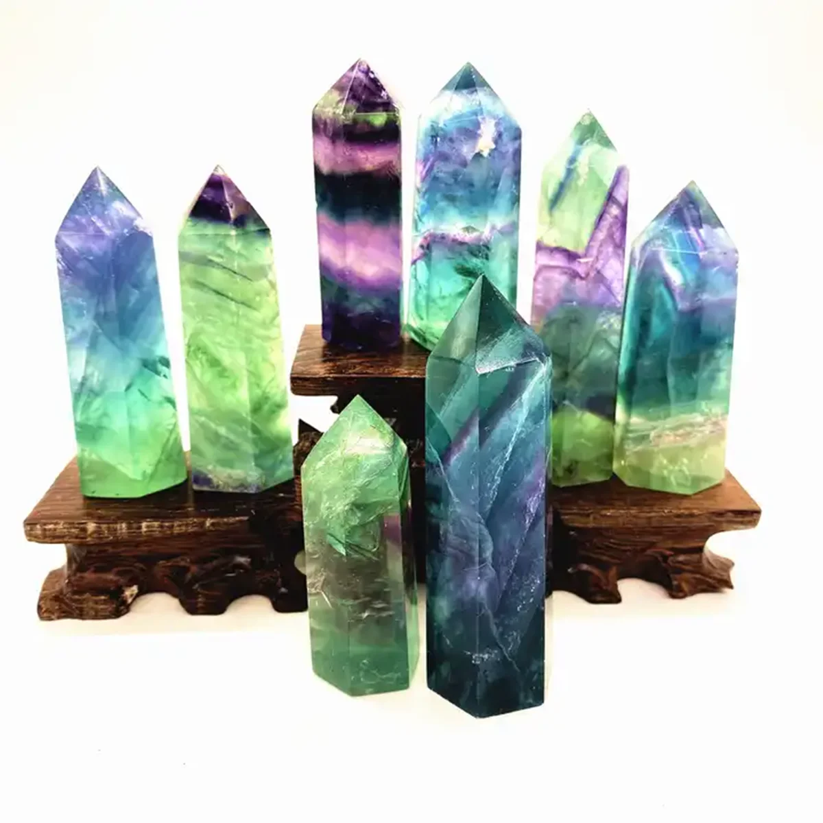 7-10cm  Reiki Rainbow Angel Natural Angel Aura Clear Crackle Quartz Point For Spiritual Healing