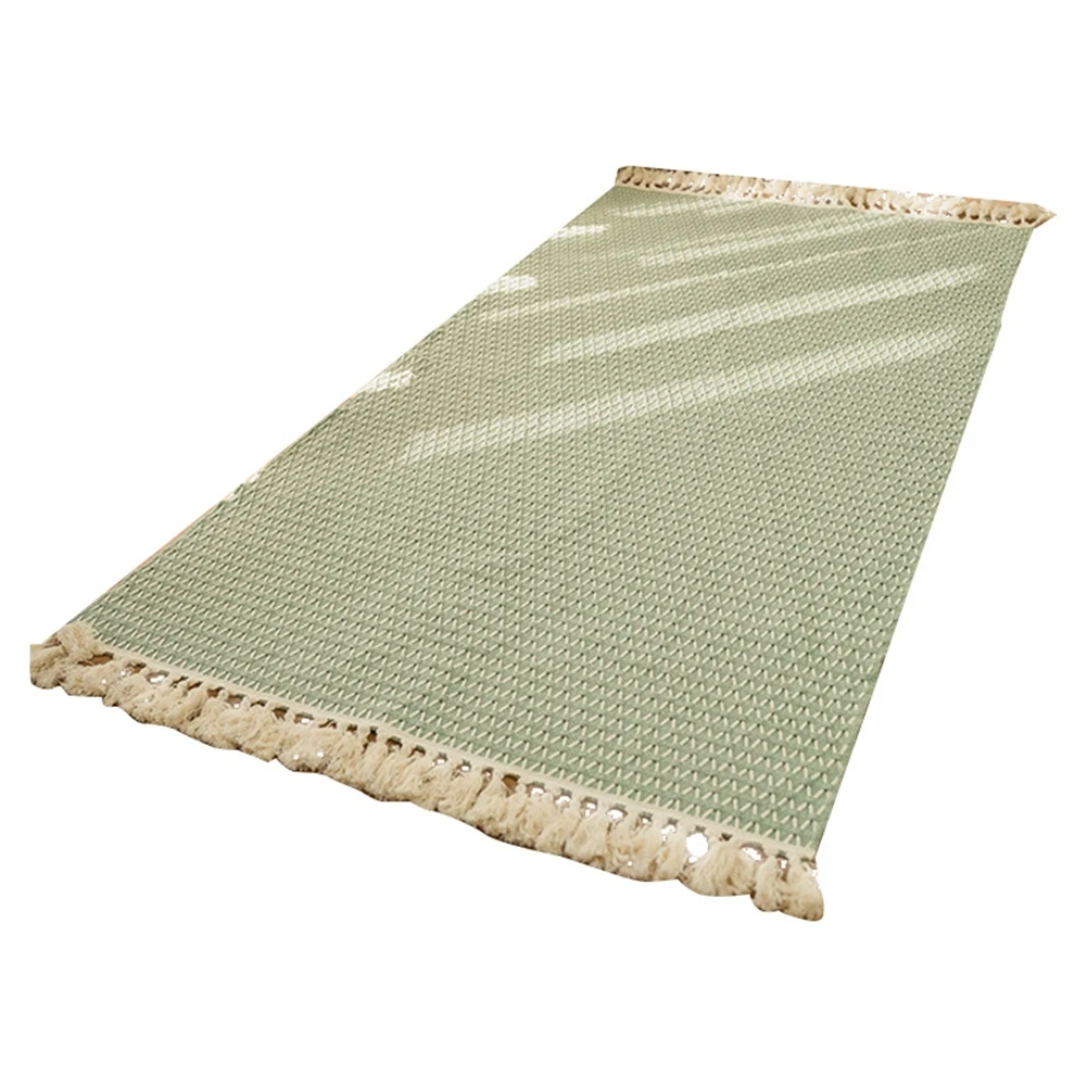 

Cotton and linen woven carpetCotton & Linen Woven Carpet Thin Fabric Can Be Machine Washed. Cotton Bedside Blanket Green