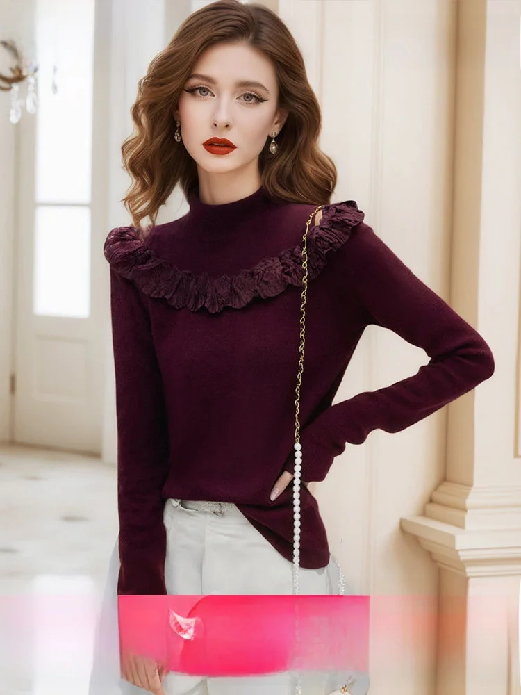 

Elegant Wool Blend Knitwear round Neck Slim Fit Women's Base Layer Top Fashionable Design Spring Autumn Winter Casual Wear