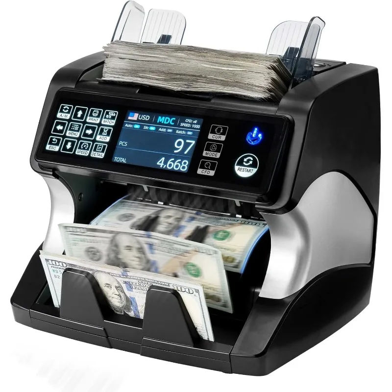 Bank Grade Money Counter Machine Mixed Denomination, 2CIS/UV/IR/MG/MT Counterfeit Detection, Serial Number