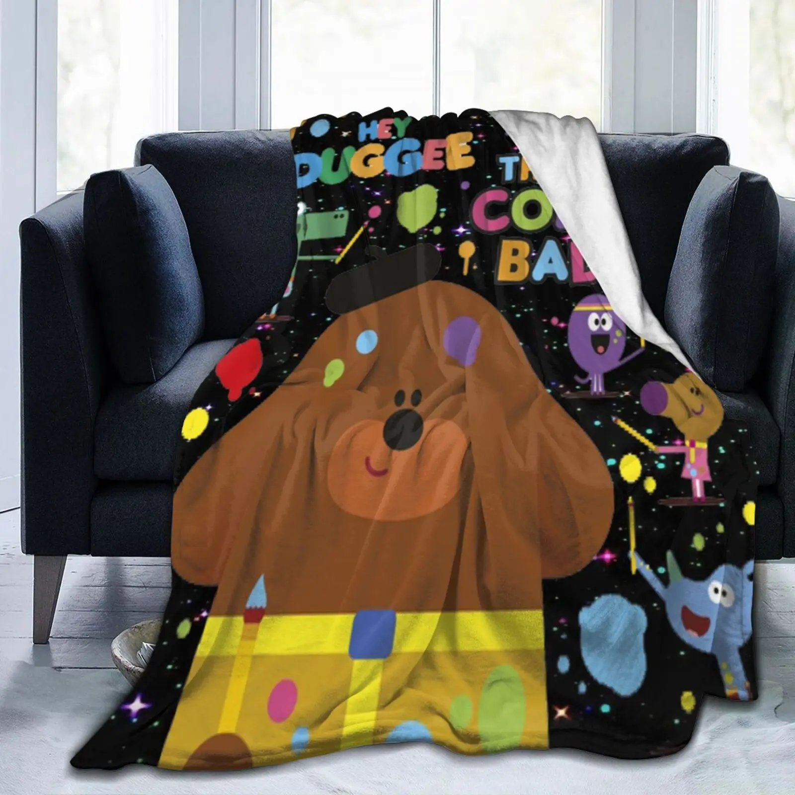 دفئا الكرتون موضوع الفانيلا رمي بطانية ، لطيف يا Duggee بطانية مريحة لغرفة المعيشة ، النوم ، قيلولة ، مكتب ، ديكور المنزل