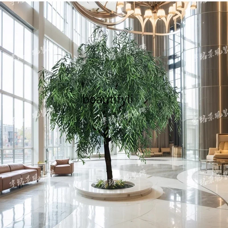 

ss C5556 Simulated Willow Tree Bionic Green Leaf Weeping Willow False Tree Shopping Mall Supermarket Large FRP Bag Pillar Cement