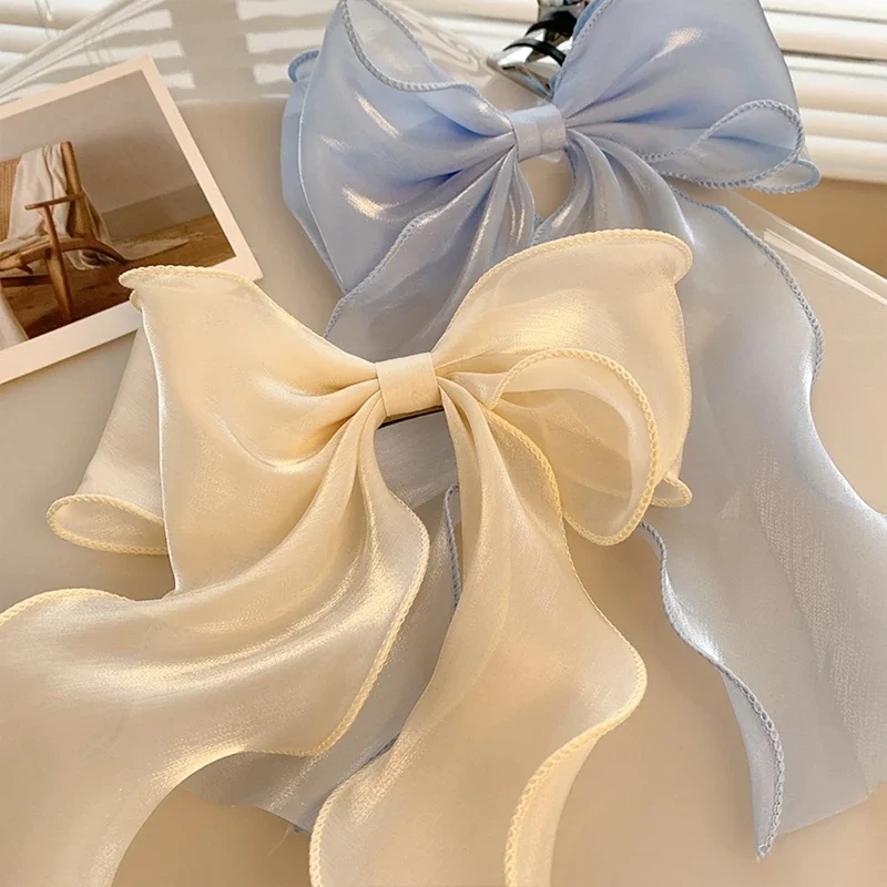 Neue Damen-Haarspange im französischen Stil, süß, rosa-lila, aus Chiffon, mit Schleife und Band, für Freundin, Pferdeschwanz-Clip, Haaraccessoire, Geschenk – Detail 15