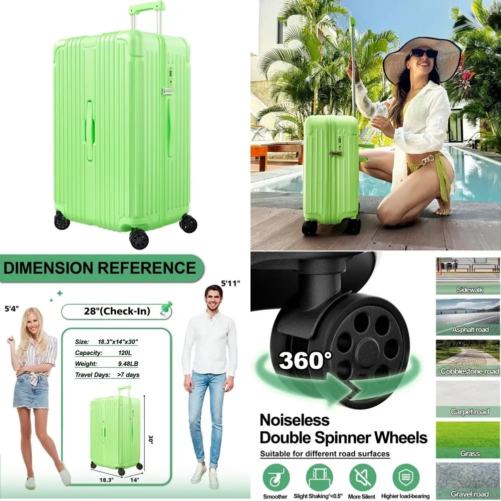 Maleta de 28 pulgadas con 4 ruedas universales TSA Lock PC + equipaje rígido de ABS - Maleta de viaje verde de gran capacidad