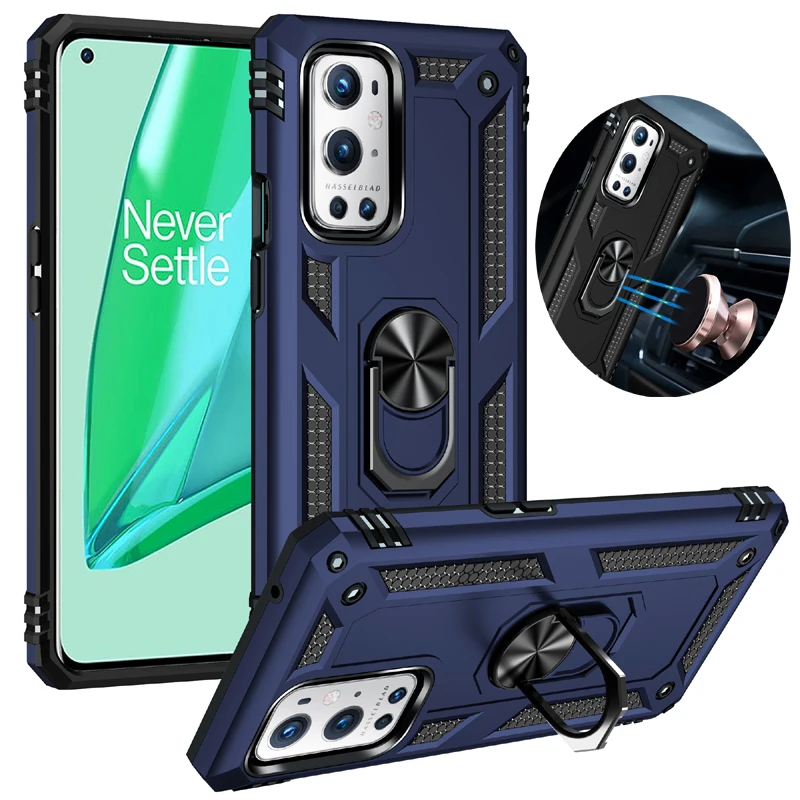 Custodia protettiva antiurto per OnePlus 9 Pro Cover posteriore Anello in metallo Supporto per telefono Custodia rigida per pannello per OnePlus 9