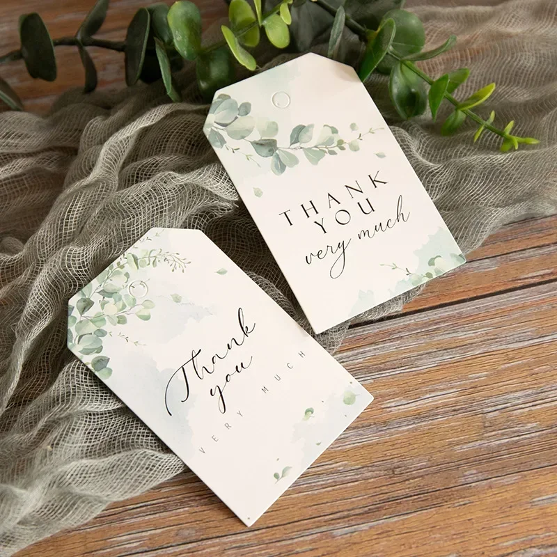 50pcs Kawaii Floral Label Tags Kawaii THANK YOU Gift Wrapping Cards DIY Hanging Labels Wedding Happy New Year Gift Packaging