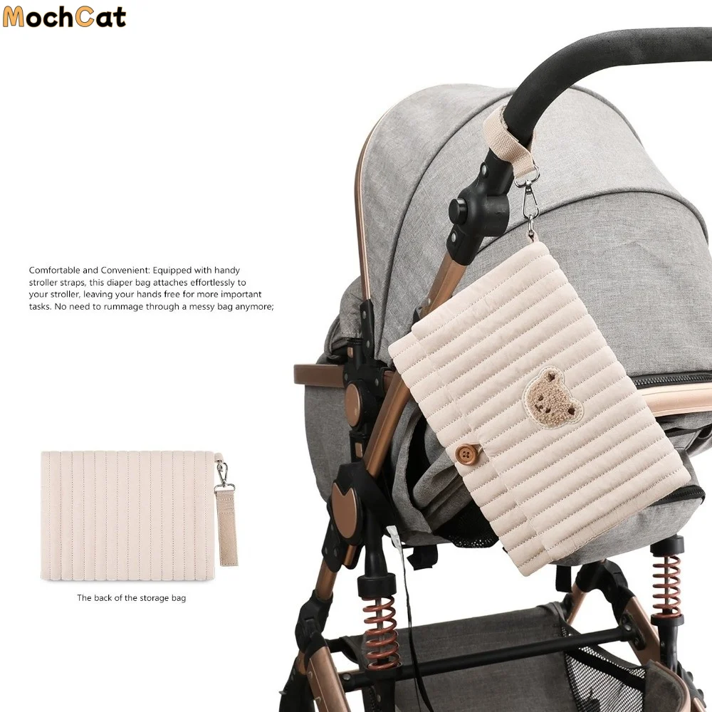 

Милая детская подвесная сумка для подгузников с несколькими отделениями, складной органайзер с мультяшным медведем, съемный ремень, различные однотонные цвета