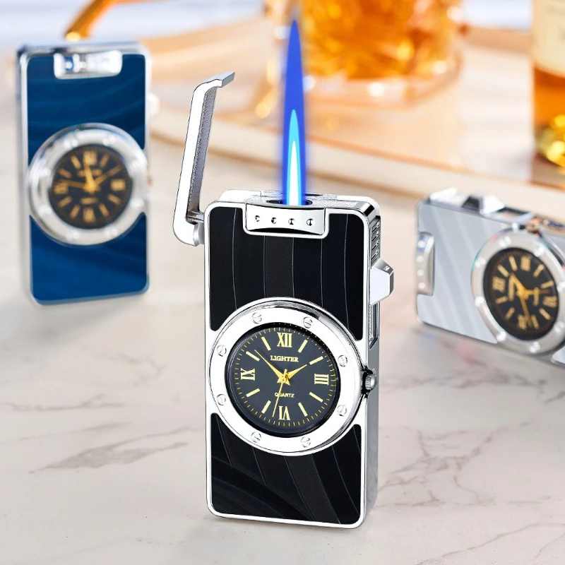 

Luxury Watch Dial Butane Lighter Windproof Blue Jet Flame Refillable Creative Lighter for Men's Collection & Gift