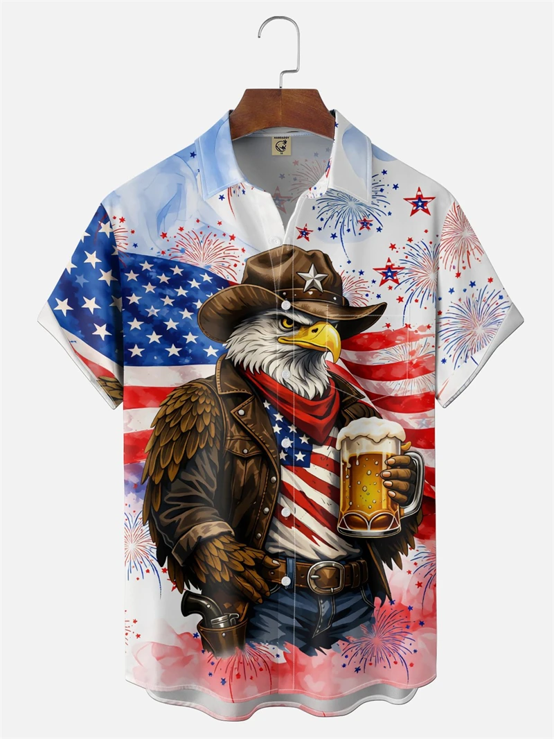 

Men's Hawaiian Shirt Eagle & US Flag Print Casual Short Sleeve Button Down For Summer Beach Blouse 250th Anniversary Shirts