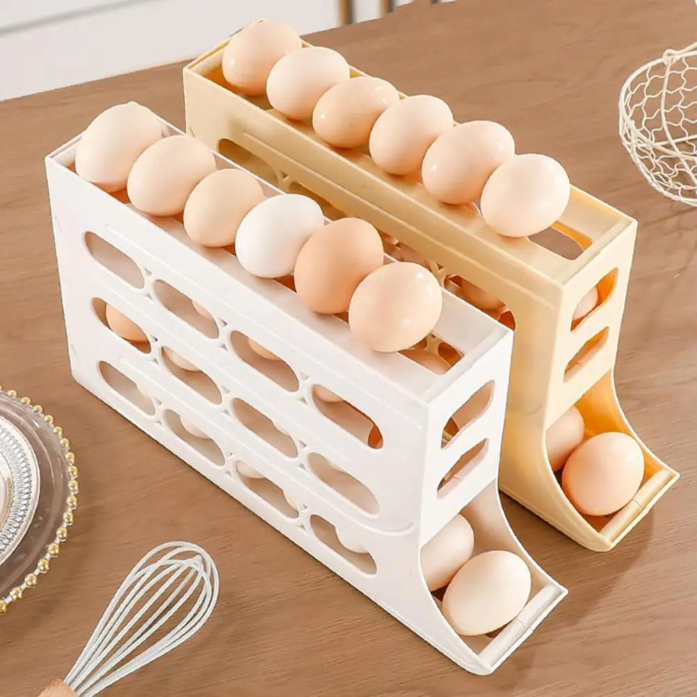 4 Layers Automatic Rolling Egg Holder Rack Refrigerator Side Door Egg Dispenser Eggs Carton Diner Kitchen Restaurant Egg Holder