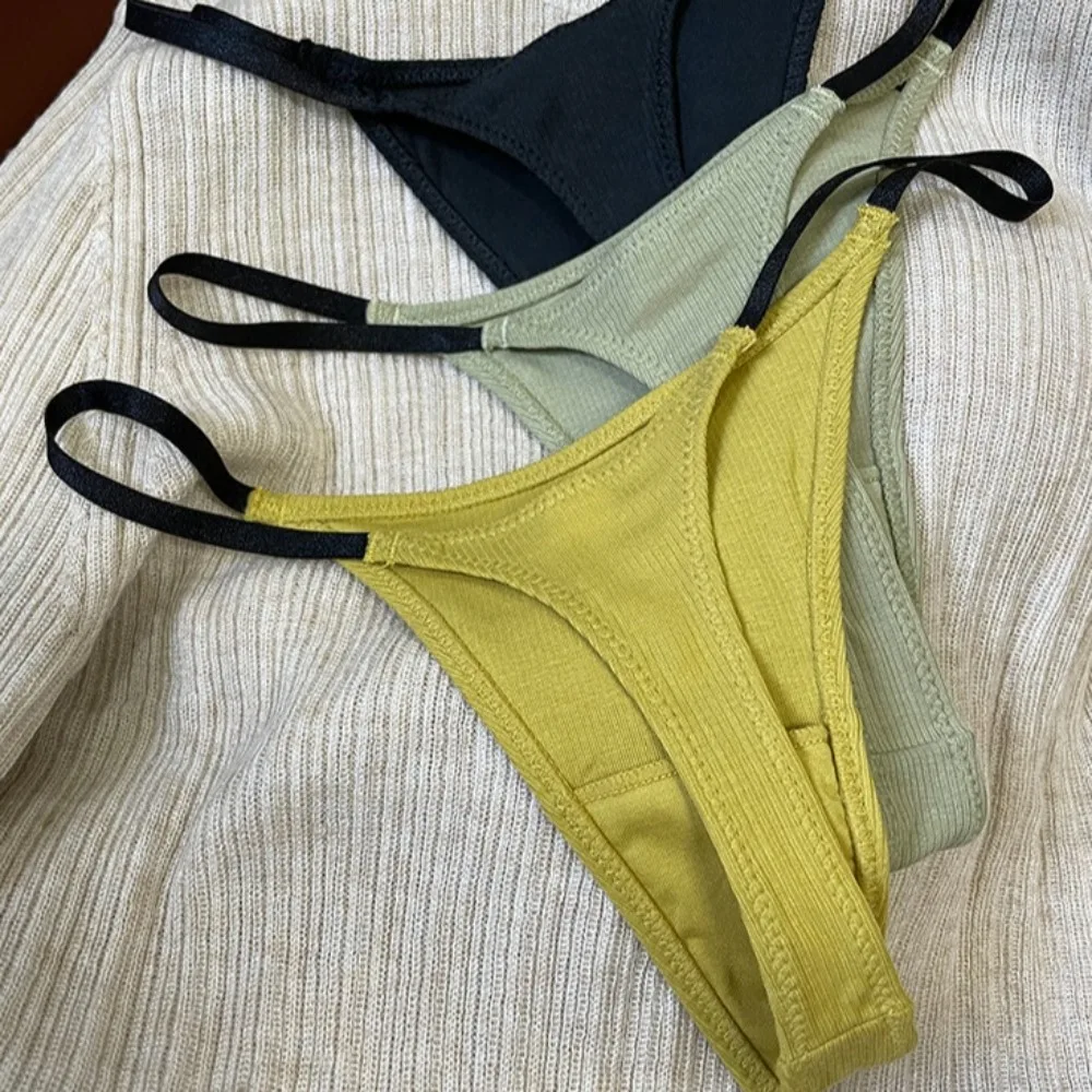

Simple Thin Strap T-Back Thongs G-Strings Cotton Crotch Seamless Panties Underpants Lingerie Low Waist T Pants Women