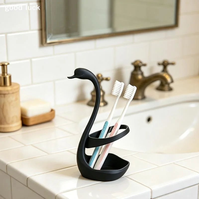 AnswerSwan Toothbrush Holder Creative Swan Shape Bathroom Storage Rack Multifunctional Drain Organizer For Bathroom Countertop