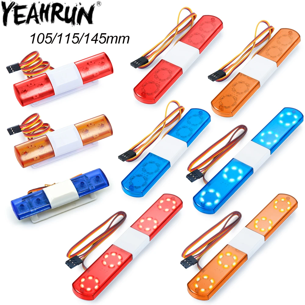 Yeahrun 105/115/145mm multi-função piscando rc carro polícia luz led luz alarmante para 1/8 1/10 trx4 scx10 tamiya peças