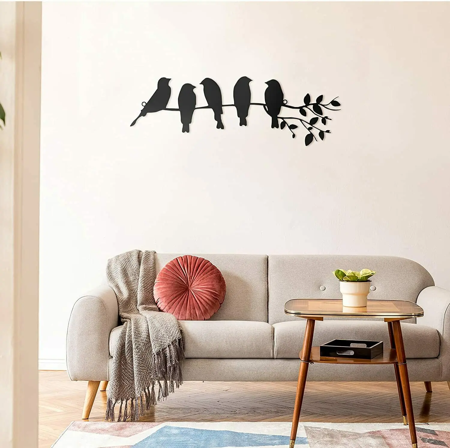 Metal Bird Wall Art 5 Birds On The Branch Wall Sticker or Leaves With Birds Sculpture Animal Type Retro Metal Plate