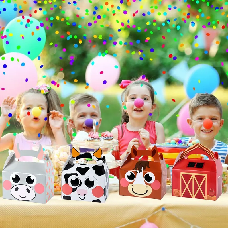 8pcs Farm Theme Paper Candy Cake Cookie Gift Box Cartoon Animal Packaging Bag With Handle Birthday Wedding Decor Party Supplies