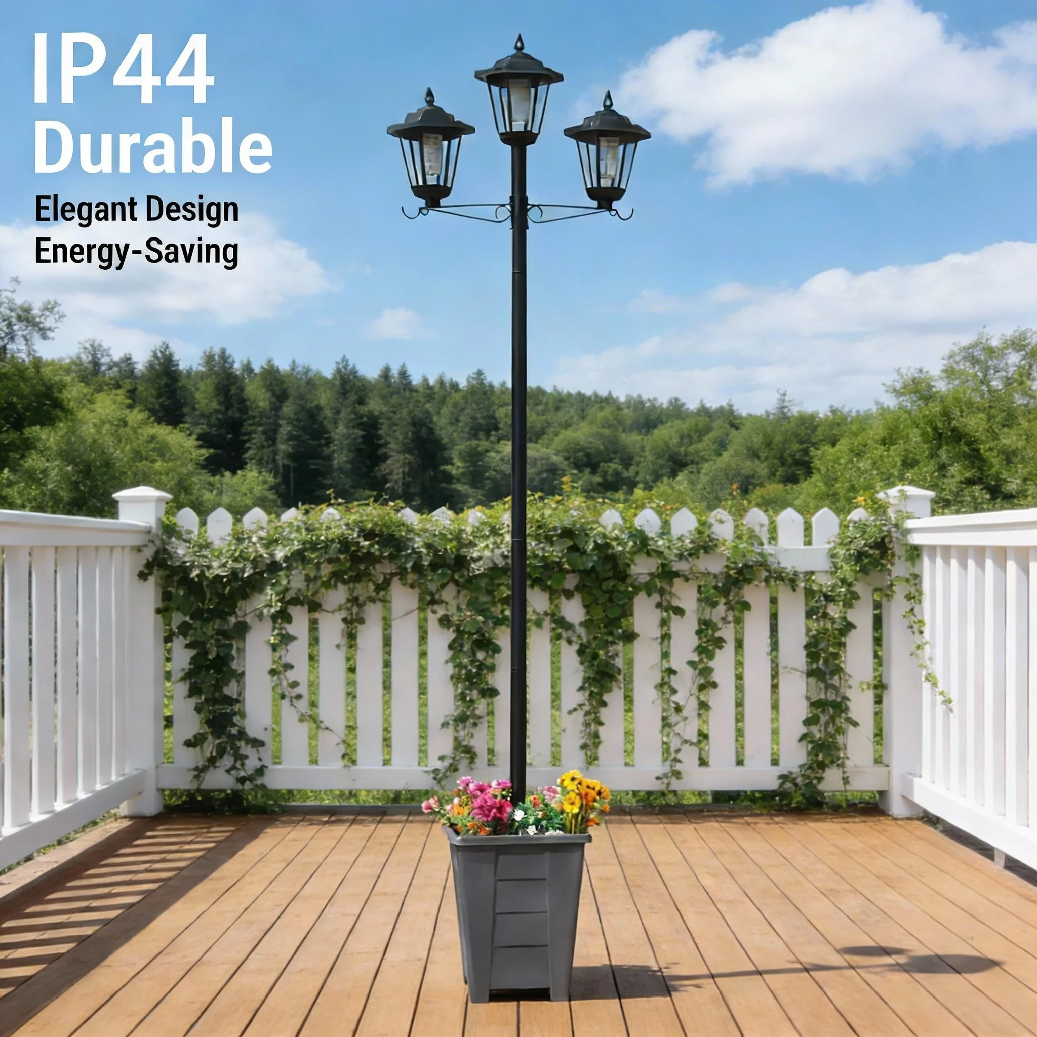 Außenlampe mit 3 Köpfen, Klassisch Schwarz mit Klaren Glaspaneelen, (3 LED-Glühbirnen Inklusive), Straßenlaterne für den Garten
