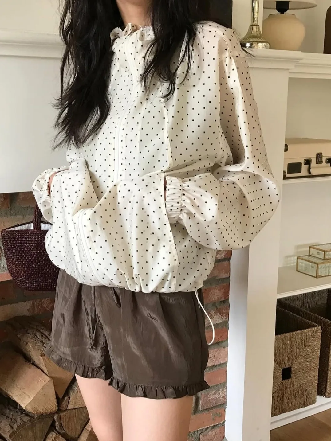 

Women's Polka Dot Sunscreen Windproof Hooded Outerwear Faionable Agel Design Versatile Spring Autumn Winter Top