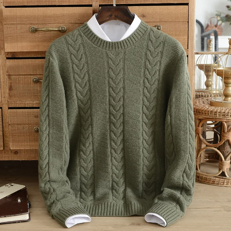 ZNTX 2024 new cashmere sweater for men 100% pure cashmere super thick winter warm jacquard knit casual loose sweater for youth