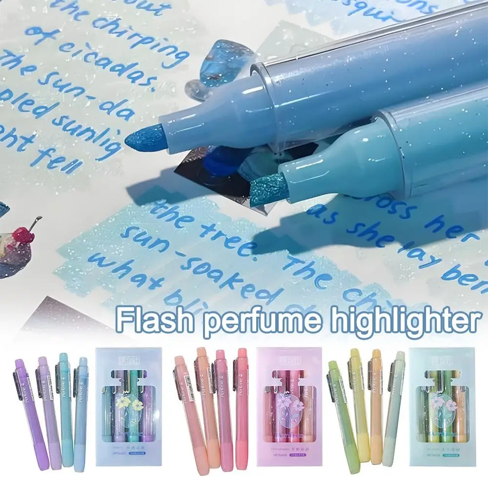 4Pcs High Quality Color Glitter Highlighter Mark Key Points DIY Art Fluorescent Pen Color Marker Pen School Office Supplies