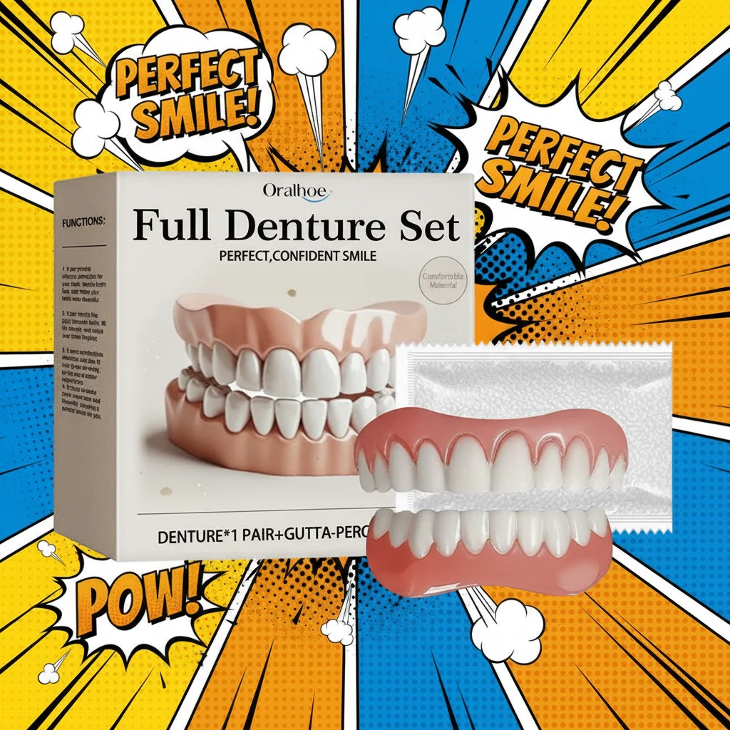 New False Teeth Silicone Upper Lower Veneers Perfect Denture Silicone Kit Temporary Orthodontic Fake Tooth Hygiene Care 1/2/3Set
