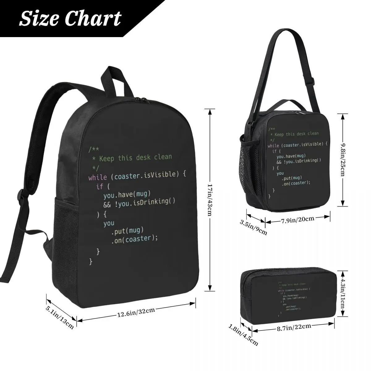 The Perfect Coaster For Programmers Backpack Boys Girls BookBag School Bag Shoulder Bags 3ps Insulated Lunch Bag Pencil Case