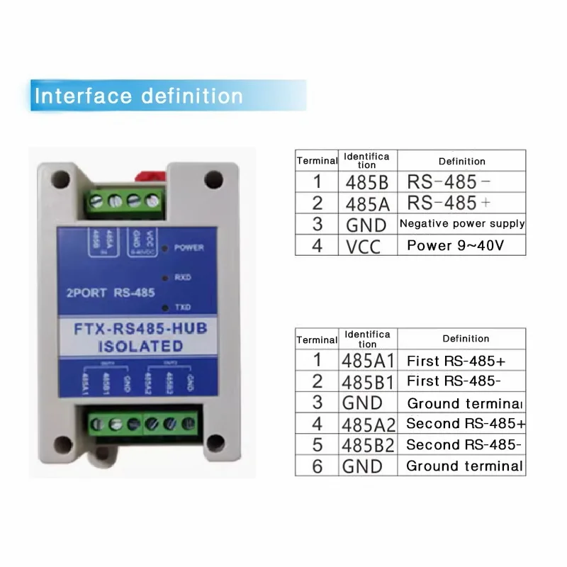 

485 repeater photoelectric isolation industrial grade RS485 hub 2-port signal amplifier anti-interference lightning protection