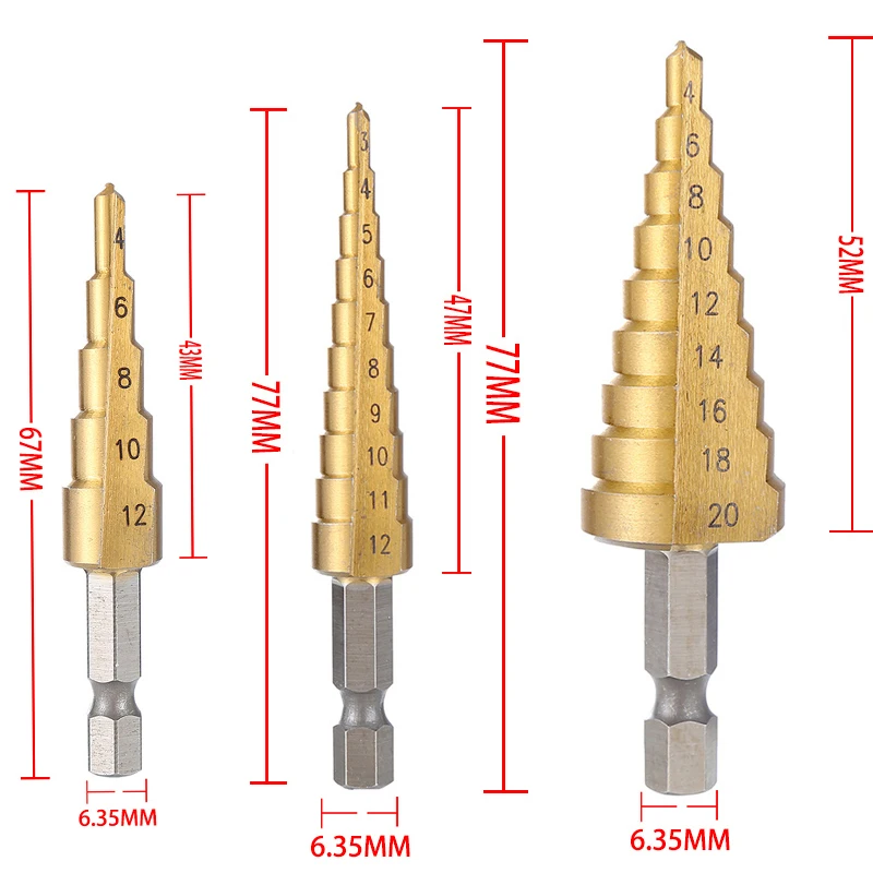 1/3 3-12Mm 4-12Mm-20Mm HSS Thẳng Rãnh Bước bộ Mũi Khoan Titan Gỗ Phủ Lỗ Kim Loại Dao Cắt Lõi Bộ