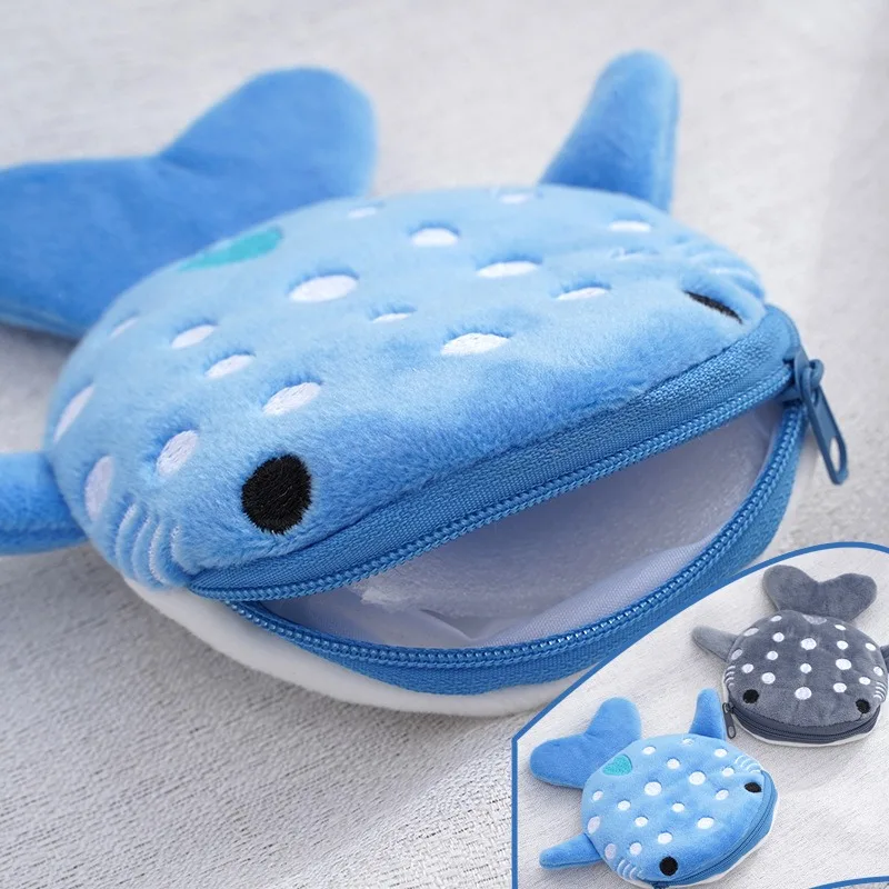 Cute Cartoon Plush Shark Coin Purse for Women, Animal Wallet, Pendant Storage, Lenços Femininos, Change Purse, Key, Earphone Pouch