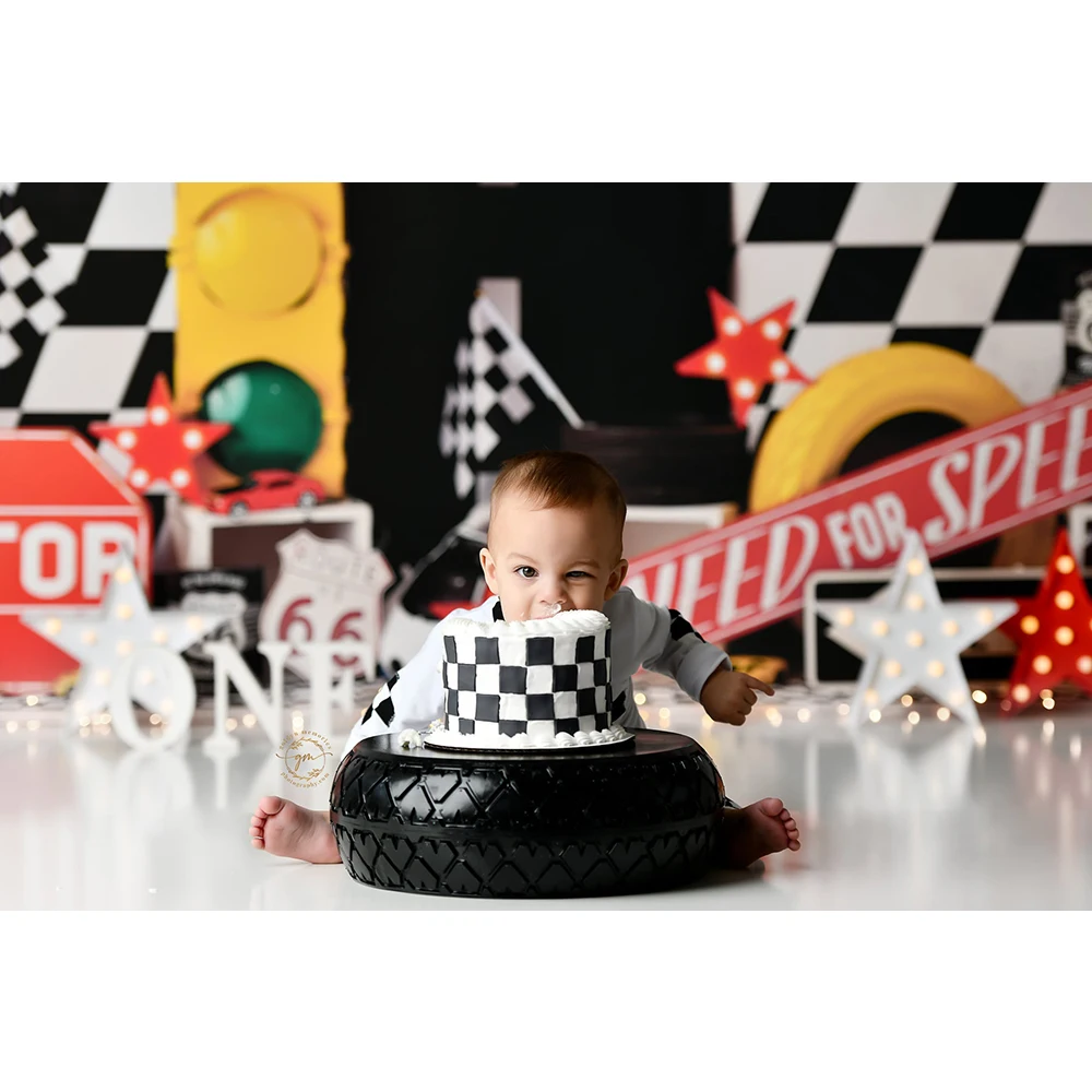 Racing Need for Speed Photo Background Boy Birthday Cake Smash Photography Backdrop Dried Flower Green Leaf Photo Studio Props