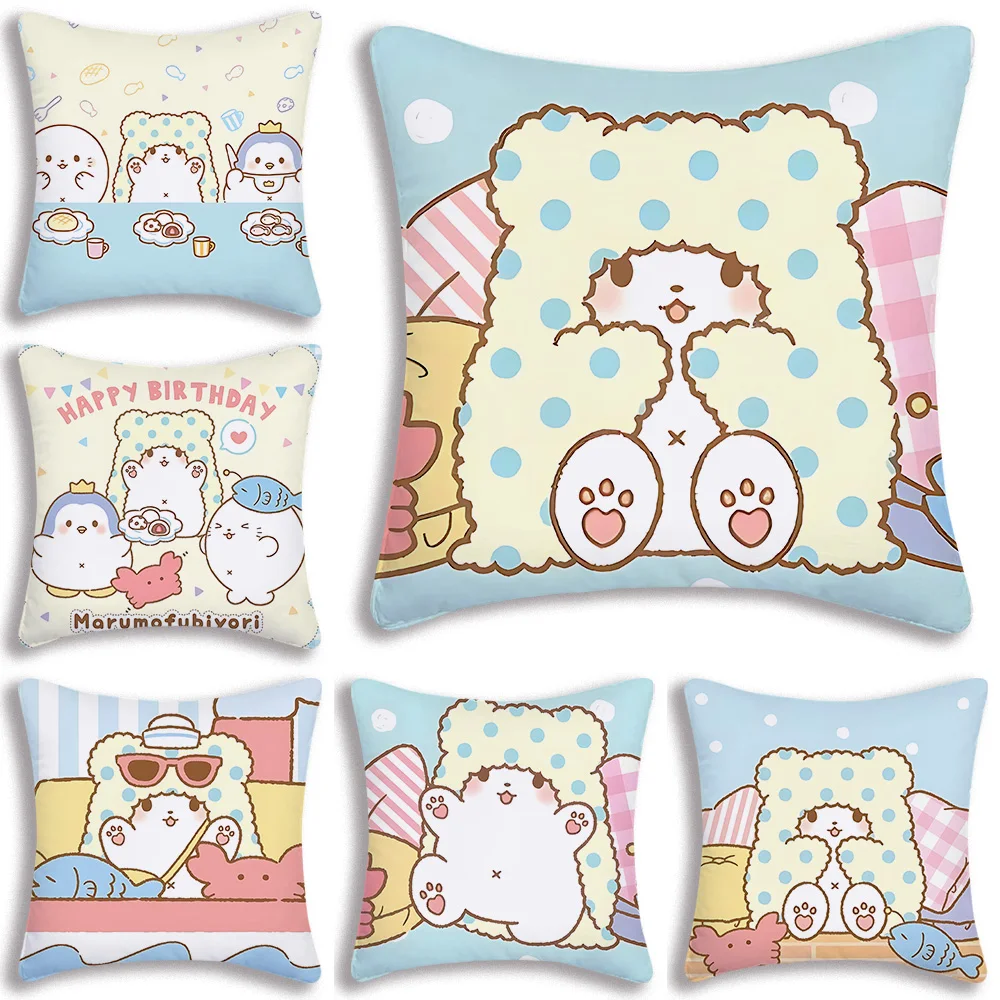 Pillow Covers Cartoon Cute Sanrios MarumofubiyoriS Sofa Decorative Home Double-sided Printing Short Plush Cute Cushion Cover