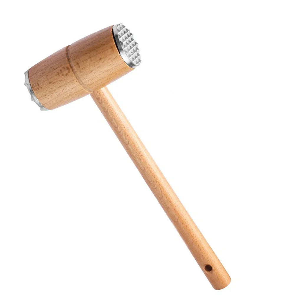 1 Pcs Meat Tenderizer Hammer With Wooden Handle Heavy Sturdy Meat Mallet Dual-side Meat Mallet For Kitchen Meat Pounder Hammer