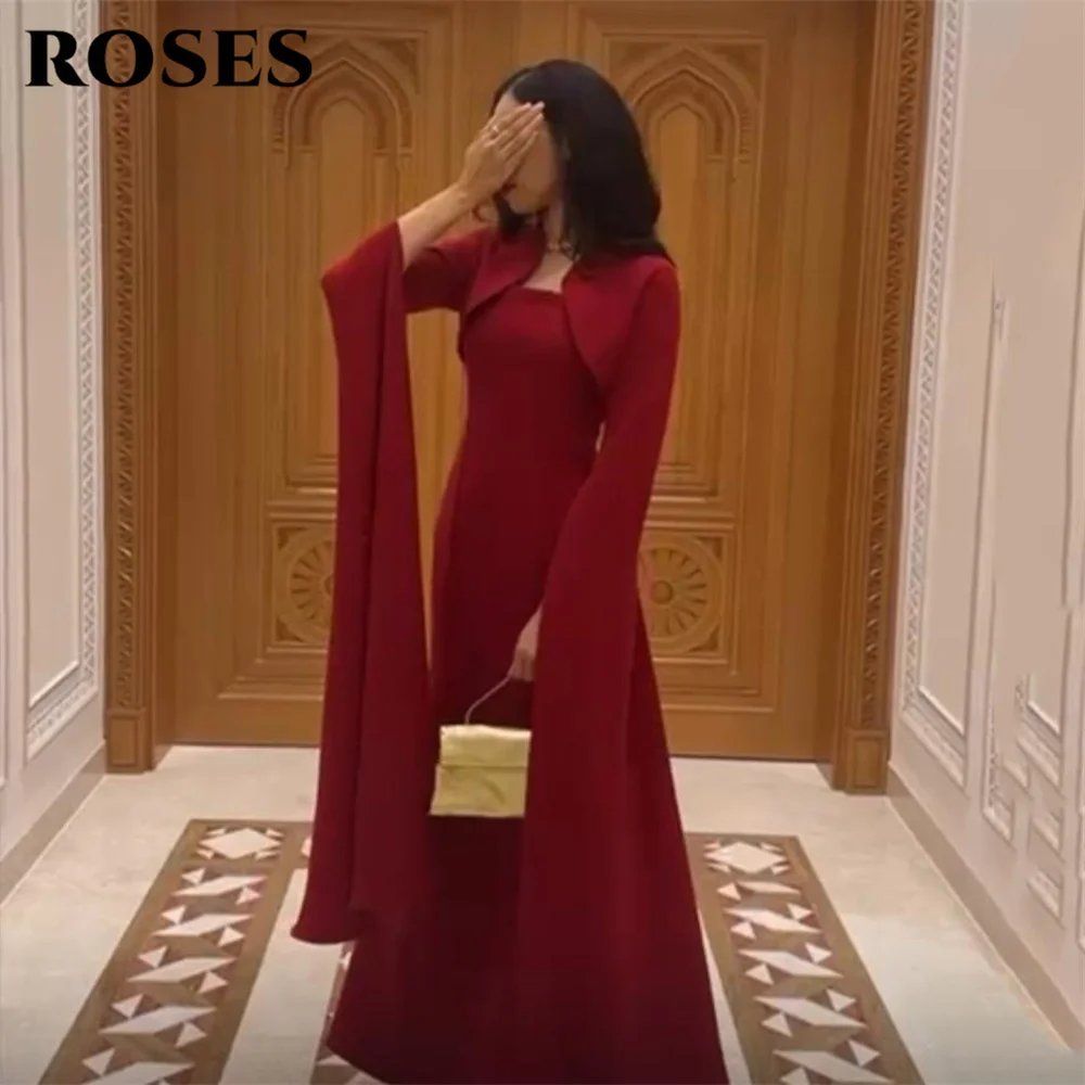 

ROSES Красные платья для выпускного вечера с квадратным вырезом Платье знаменитости русалки Женские вечерние платья с накидкой с длинными рукавами для гала-на заказ