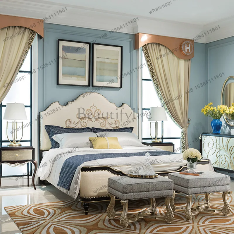 French Neoclassical Embroidery Bed Bedroom 1.8m Double Bed 1.5m French Bed Furniture