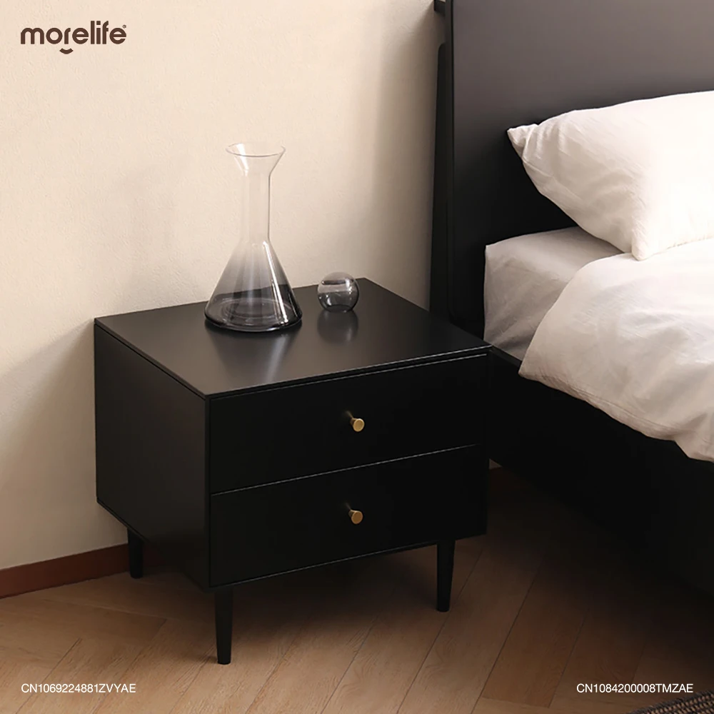 

Light Luxury Solid Wood Black One Quarter Nightstand Bedside Table Bedroom Minimalist Modern Nordic Storage Cabinet Furniture K+