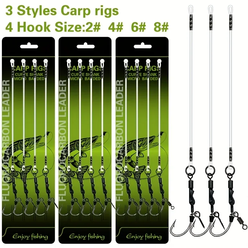 4 Stück Karpfenangel-Kombinationsrigs – Hair Rigs mit Fluorocarbon-Angelschnur, Schnellwechsel-Karpfenangelrigs, Hakengröße 2,4,6,8
