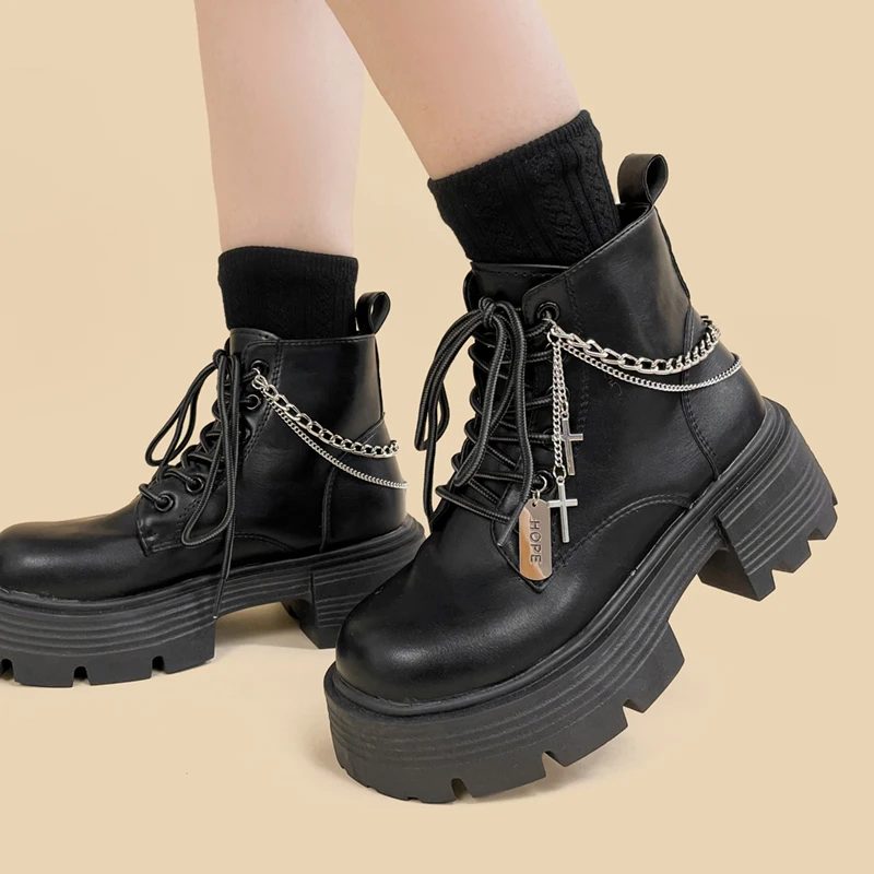 Amy and Michael Original Design Punk Cowboy Boots for Women 2022 Autumn New in Platform Ankle Boots Female Hand Made Black Shoes