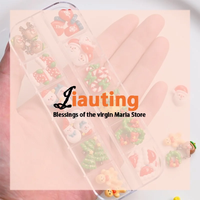 12 Griglia 36/60 Pz Kawaii Mini Pupazzo di Neve Albero di Natale Pendenti e Ciondoli per unghie 3D Renna Babbo Natale Strass per unghie Resina Gemme per unghie di Natale