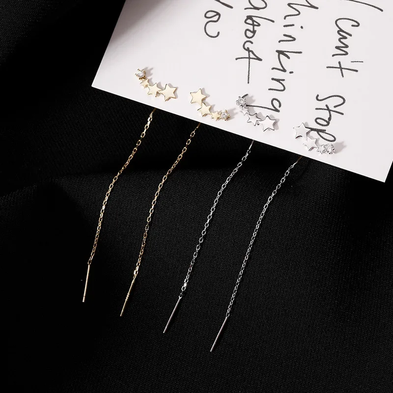 

925 Silver Earring For Women Long Tassel Earrings Ear Line pendientes Fashion papercranes Star Drop Earrings