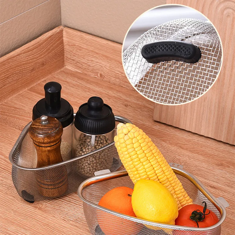 Kitchen Basket Sink Drain Rack Strainer Stainless Steel Storage Container Sponge Hanging Organizer Kitchen Bathroom Accessories