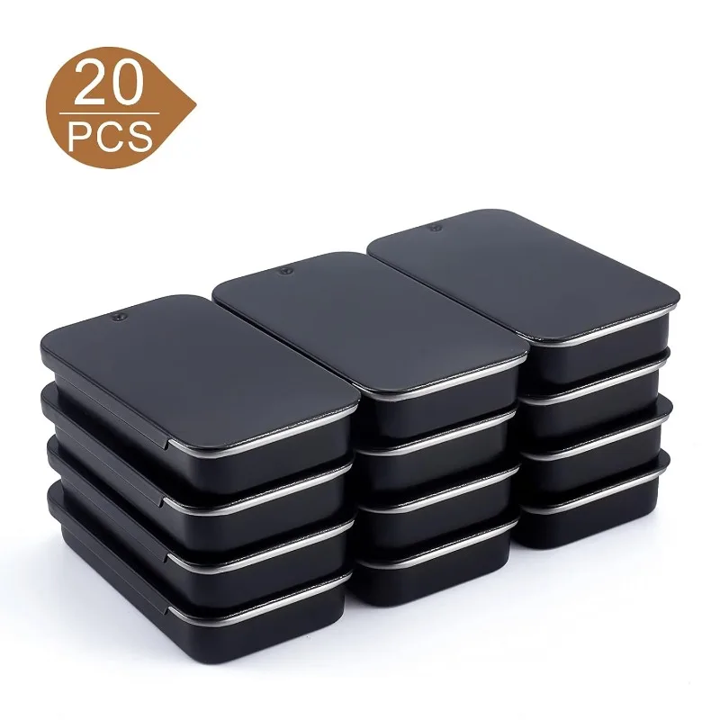 20 Pack Metal Slide Top Tin Containers Gunmetal Small Tin Containers for Lip Balm Crafts Storage Kit 2.4x1.3x0.4''