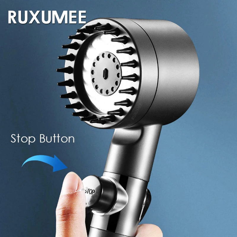 High Pressure Filter Shower Head 4 Modes Pressurized Booster Rainfall Handheld Stop Adjustable With Massage Bathroom Acessories