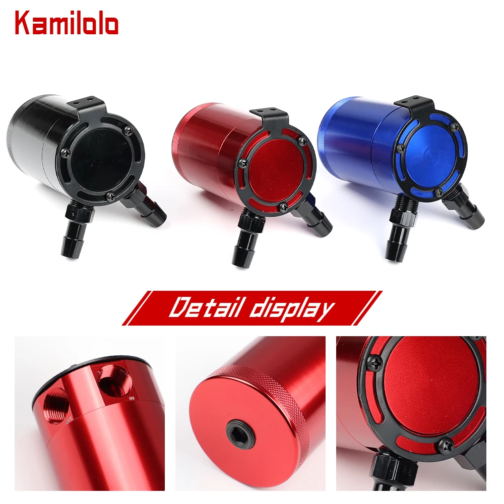 

Kamilolo Universal Oil Catch Can Baffled 2-Port Aluminum Reservoir Oil Catch Tank Fuel Tank Parts Two hole breathable Kettle