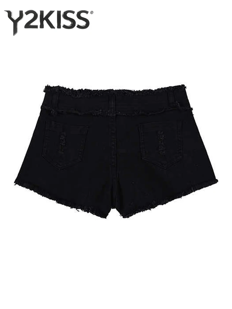 2026 Summer Women American Retro Black Low Rise Jean Shorts Goth Kpop Design Denim Shorts Y2K 2000s Japanese Harajuku Hot Pants view 2
