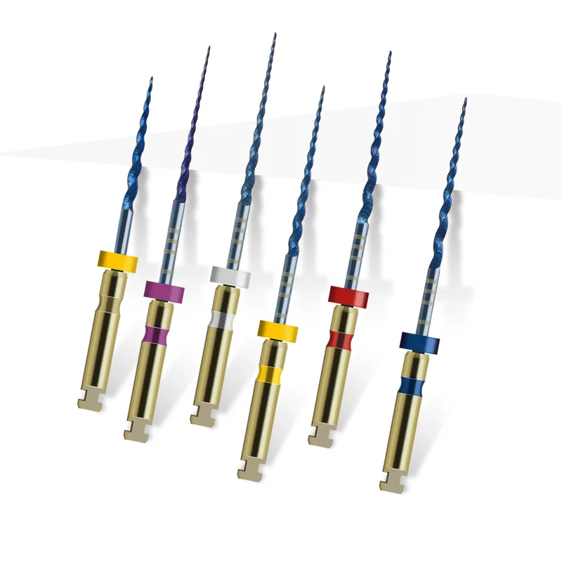 6Pcs/Box Dental Blue Niti Rotary Files, Heat Activated Flexible Endodontic Tips, 25mm Engine Use for Root Canal Cleaning & Sh