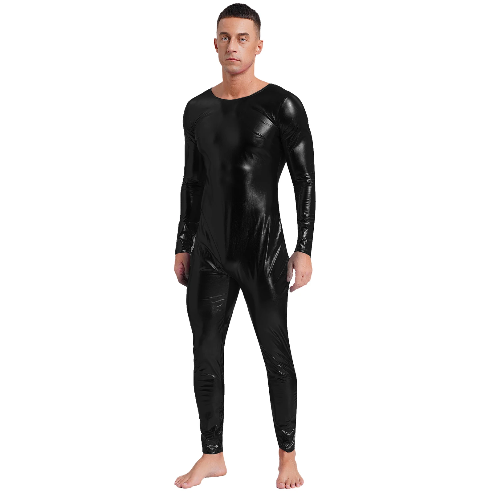 Homens brilhantes esporte natação mergulho desempenho macacão manga longa fino ajuste esporte bodysuit para tela trajes de desempenho de palco