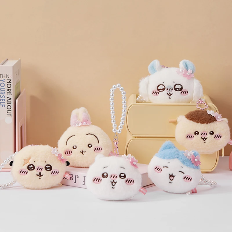 SanrioChiikawa Sakura Series Plush Coin Purse Cute Cartoon Small Wallet Bag Pendant Kawaii Stuffed Keychain Collectible Toy Gift