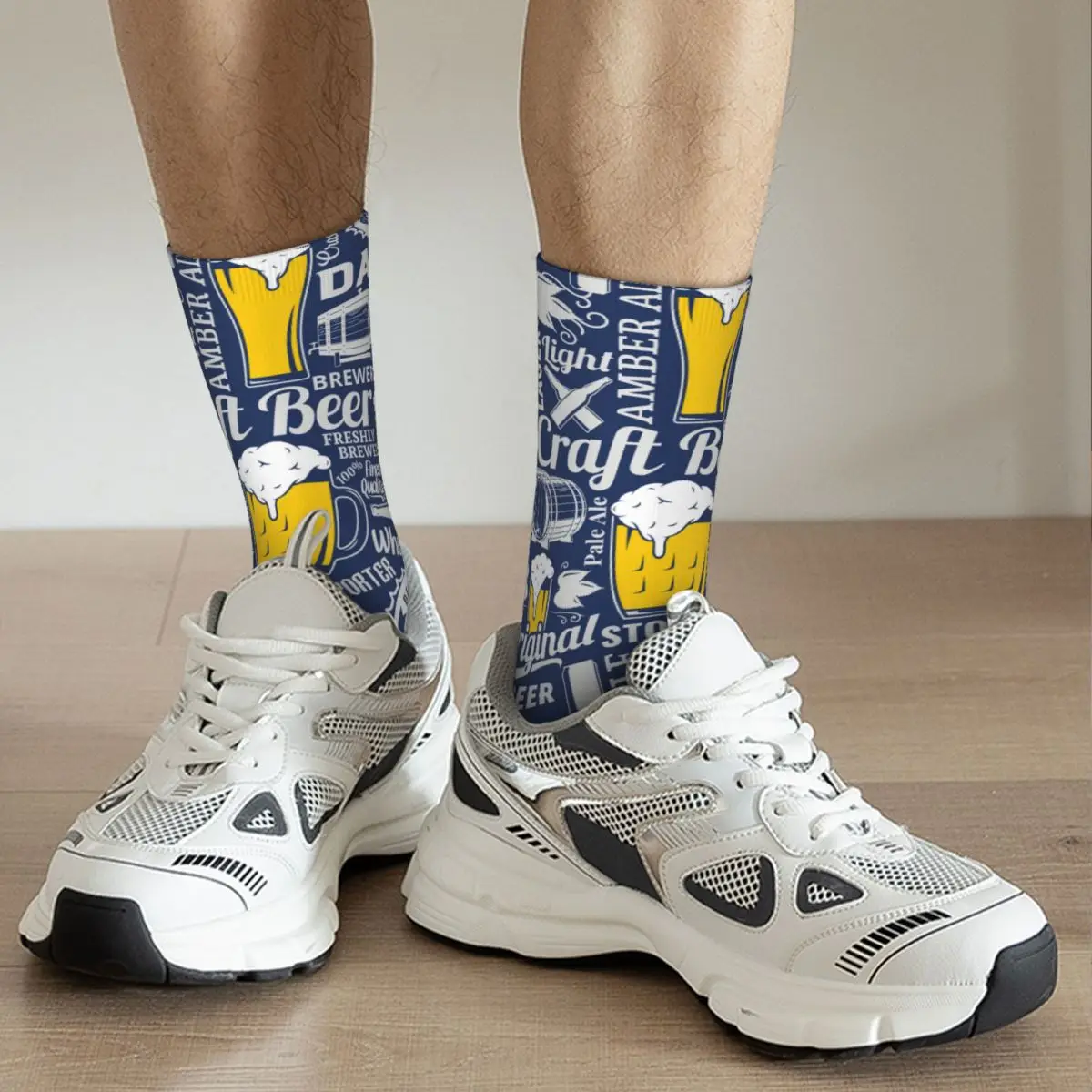 Calcetines divertidos para hombre y mujer, calcetín con estampado de Beer azul, primavera, verano, Otoño e Invierno